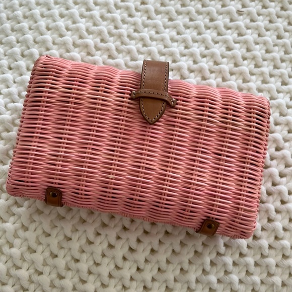 JCREW Picnic Clutch Summer Rattan Pretty! Learher Buckle - Picture 1 of 4